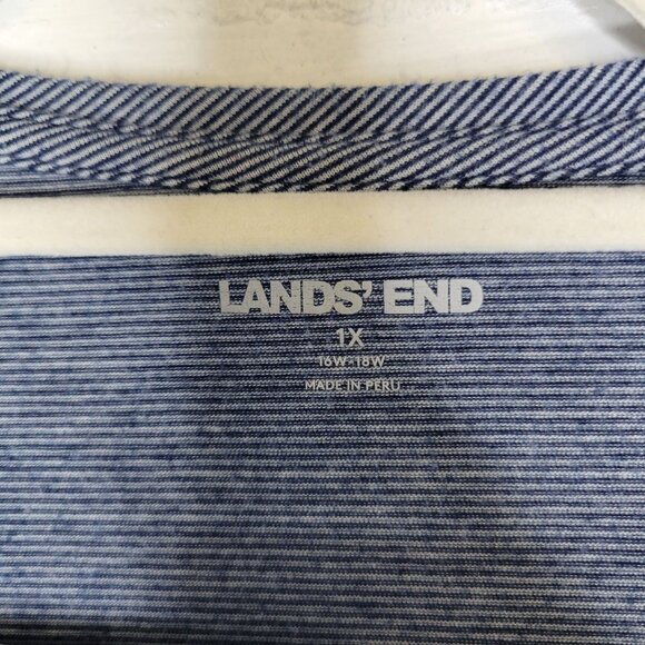 Lands' End Women's Size 1X Shirt Top Long Sleeve Blue Striped - Picture 4 of 5